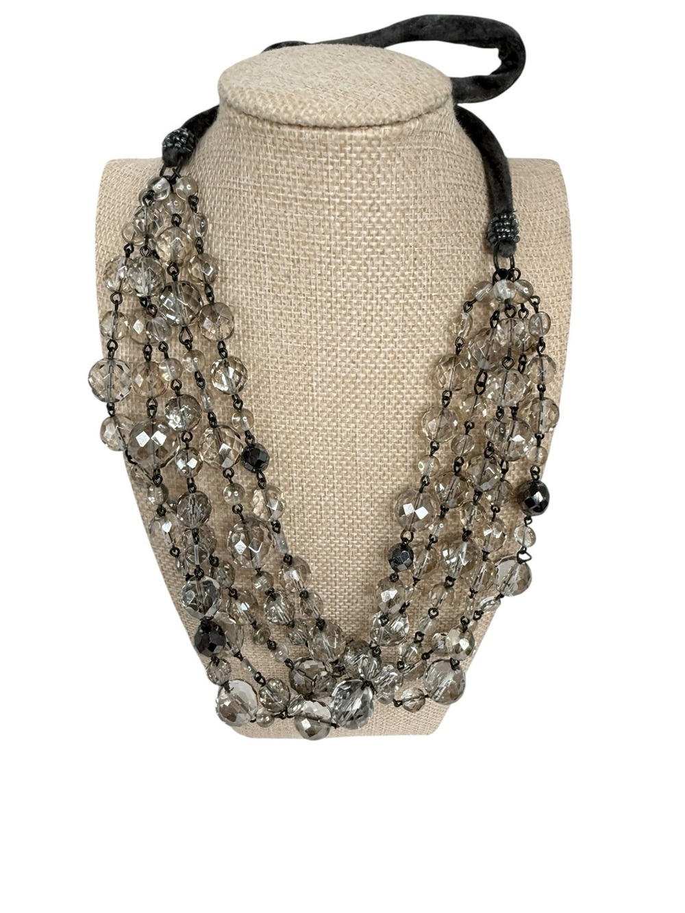 Multi-Strand Smoky Crystal like Bead Necklace
